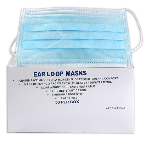 3 Ply Mask Blue, Earloop 50/box (10 box/cs)