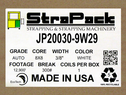 9 x 8 Core Machine Strapping - 3/8 x .024 x 12,900', White S-6431 9 x 8 Core Machine Strapping - 3/8 x .024 x 12,900', White S-6431